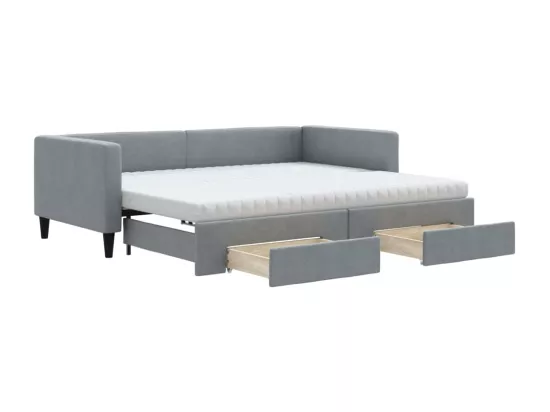 Lit de jour avec gigogne et tiroirs gris clair 90x190 cm tissu