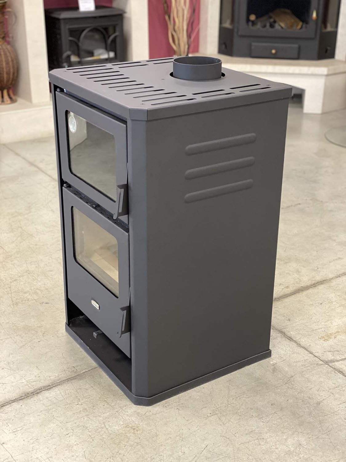 Prity FG D Kaminofen mit Backofen - 14 kW, Metall, Schwarz, Holz, Holzbriketts
