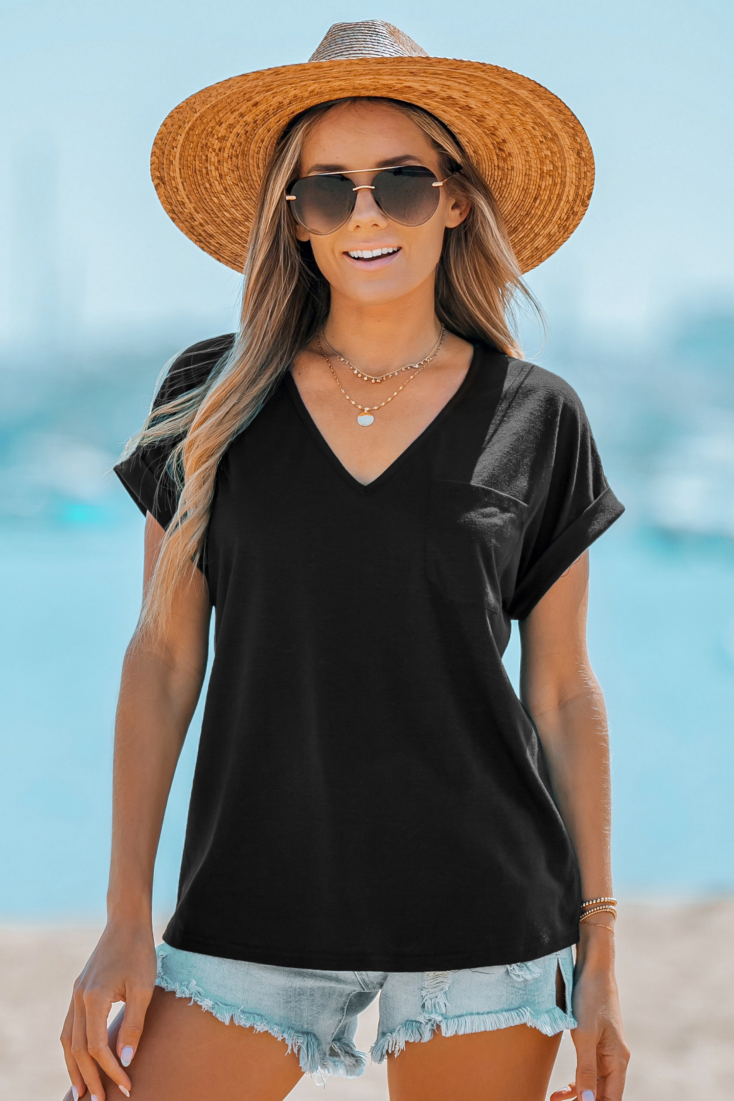 T-shirt avec manches courtes à col en V