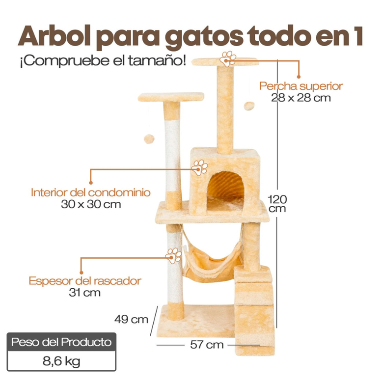 Arranhador Edipets de 4 níveis com rede bege para gatos