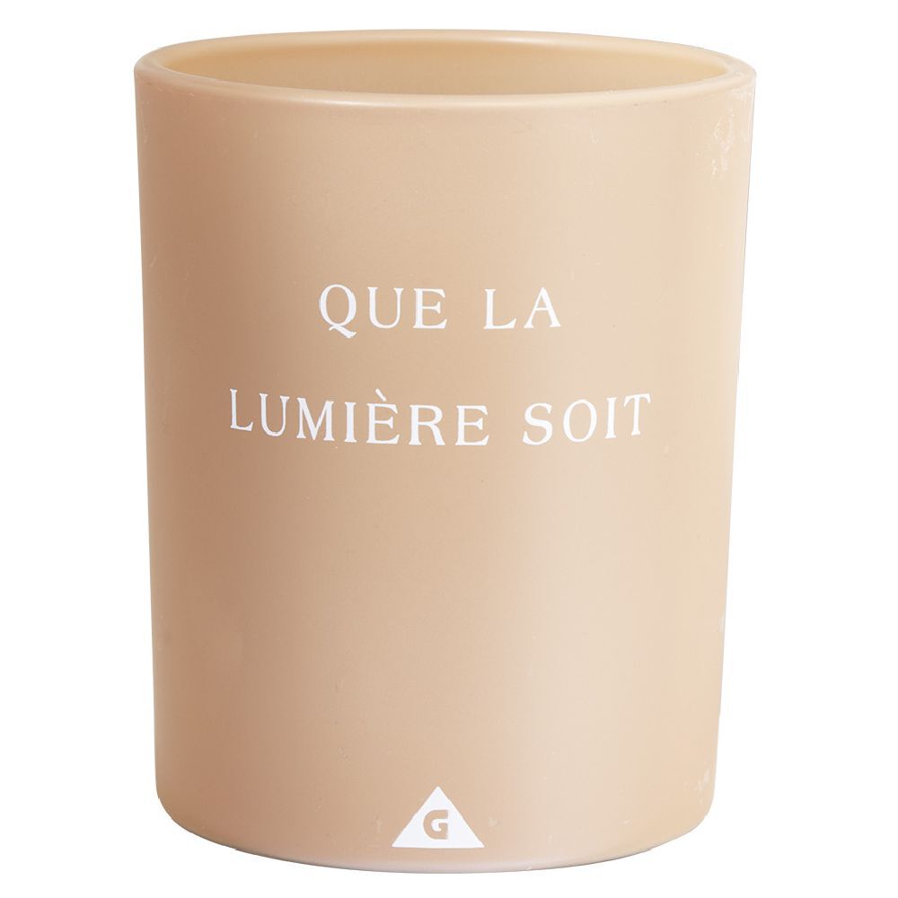Bougie dans verre inscription Que la lumière soit senteur ambre 40H