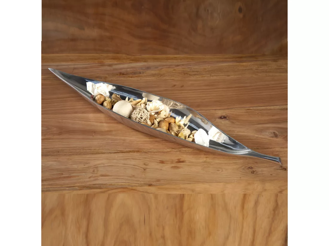 BOL DÉCORATIF Longue feuille 80 cm, Aluminium argent brillant