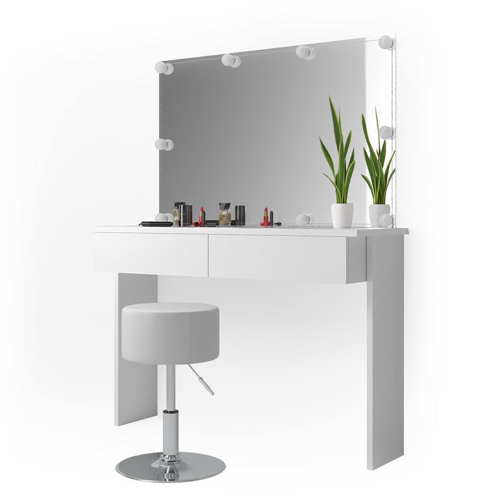 Vicco Schminktisch Azur Kosmetiktisch Frisiertisch Frisierkommode Weiß Hochglanz inklusive Sitzhocker, Spiegel und LED-Lichterkette