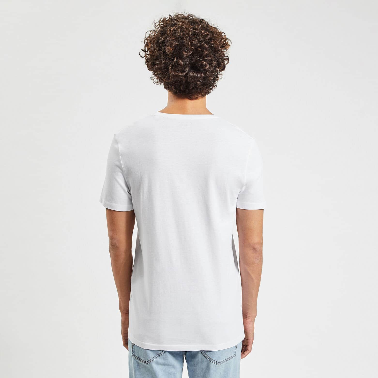 Tee shirt basique col V coton issu de l'agri biolo Blanc
