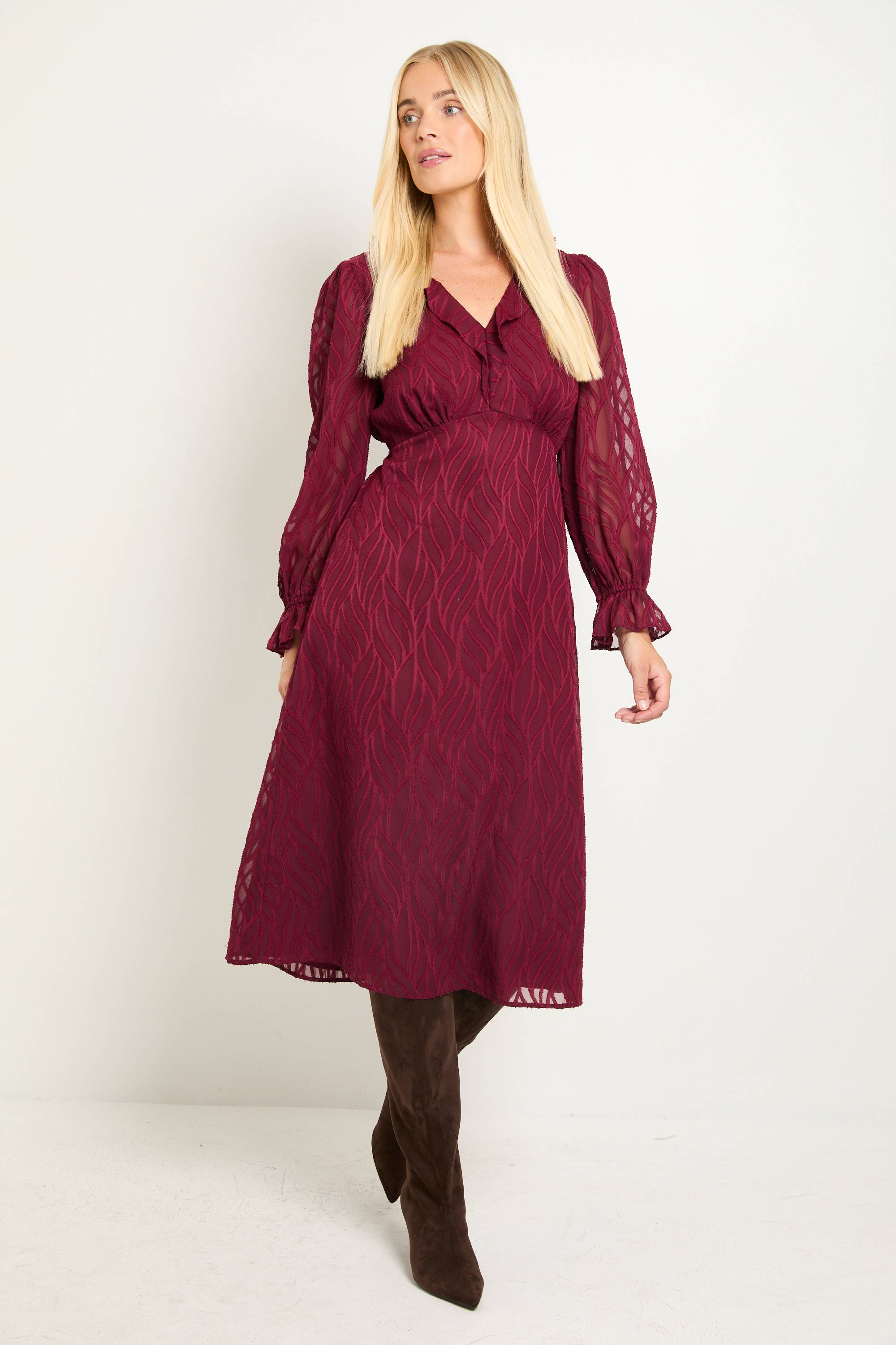 Wallis Robe Midi À Volants En Dévoré Petite Taille