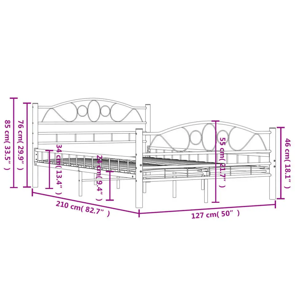 vidaXL - Bed frame met hoofdiende - zwart - Staal - 120x200 cm