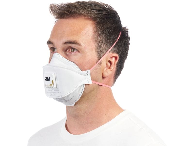 3M Atemschutzmaske Aura 9332  FFP3, 5 Stück Feinstaubmaske für Dämmstoffe und Hartholz, FFP3 - Faltmaske mit Ventil