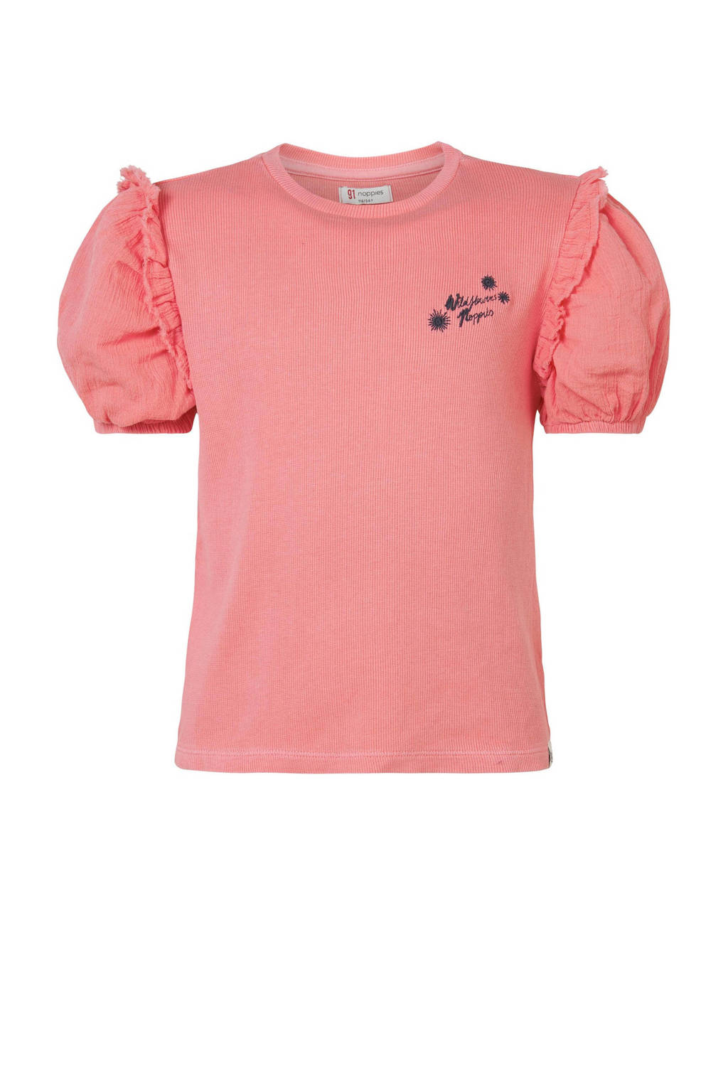 Noppies T-shirt Payson met tekst en ruches roze