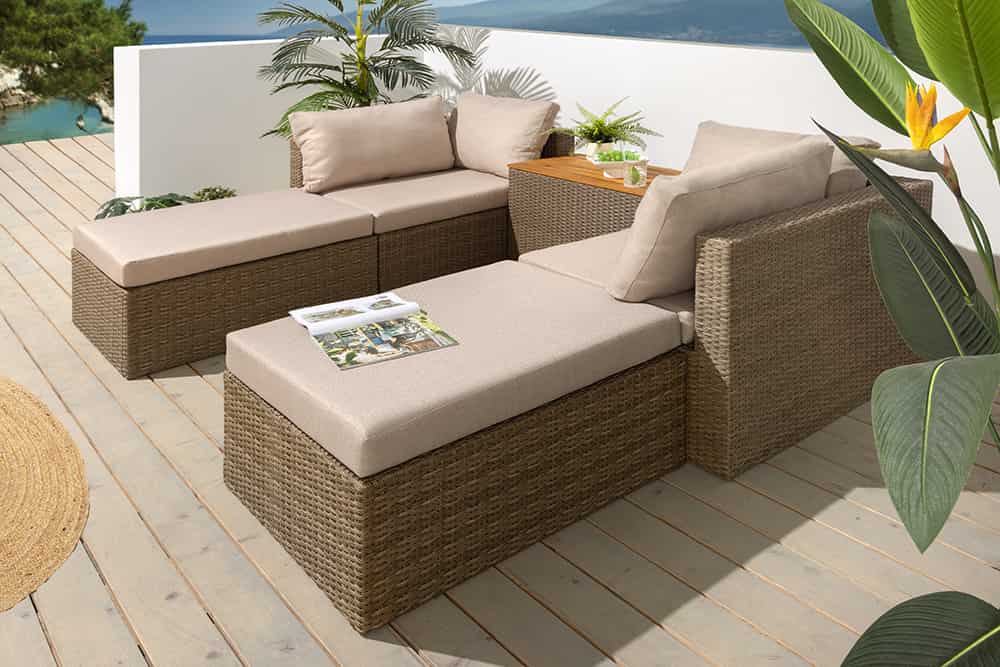 Outdoor Garten XXL Lounge-Set MONACO MODULAR 230cm natur beige Sitzecke inkl. Kissen und Tisch