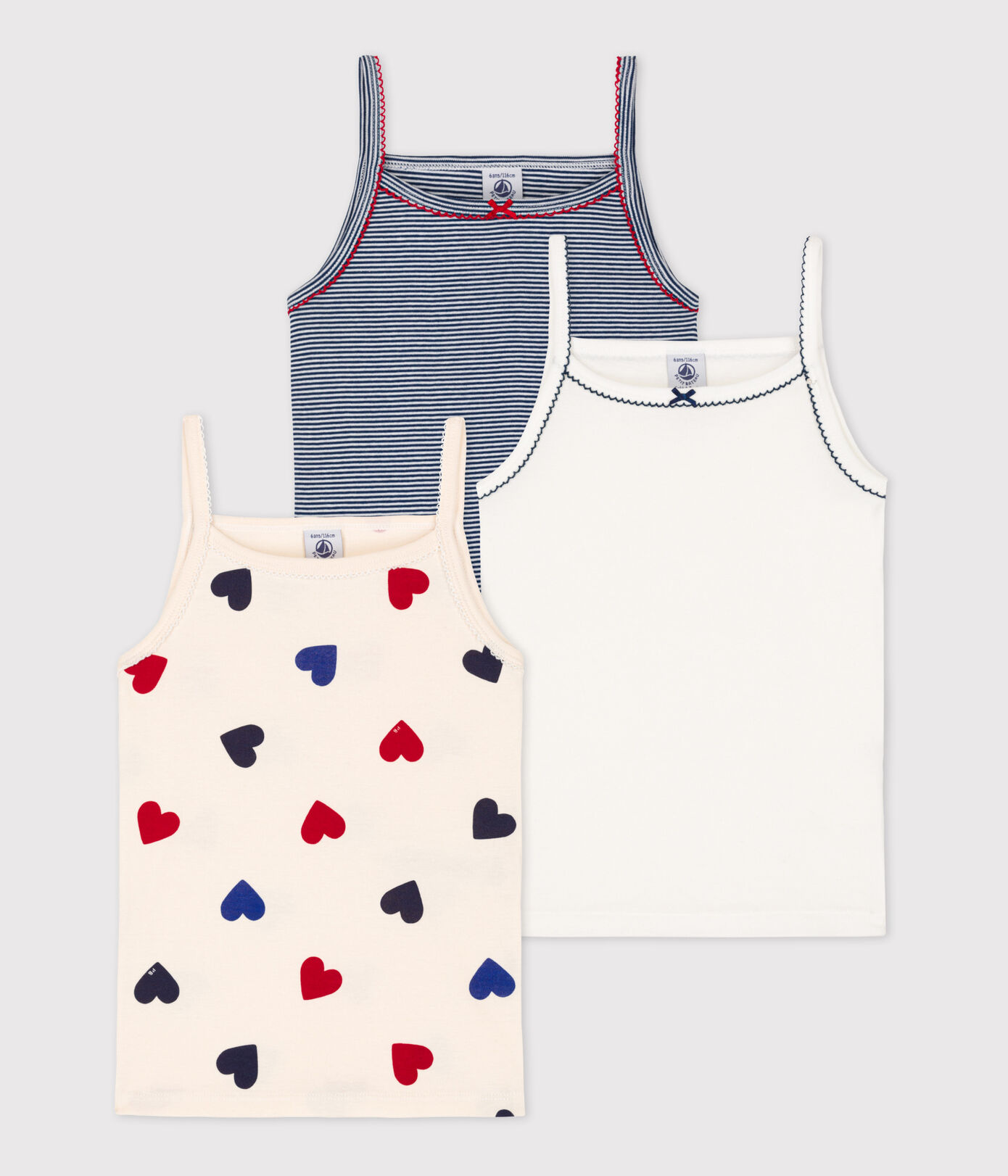 Lot de 3 chemises à bretelles coeur petite fille en coton