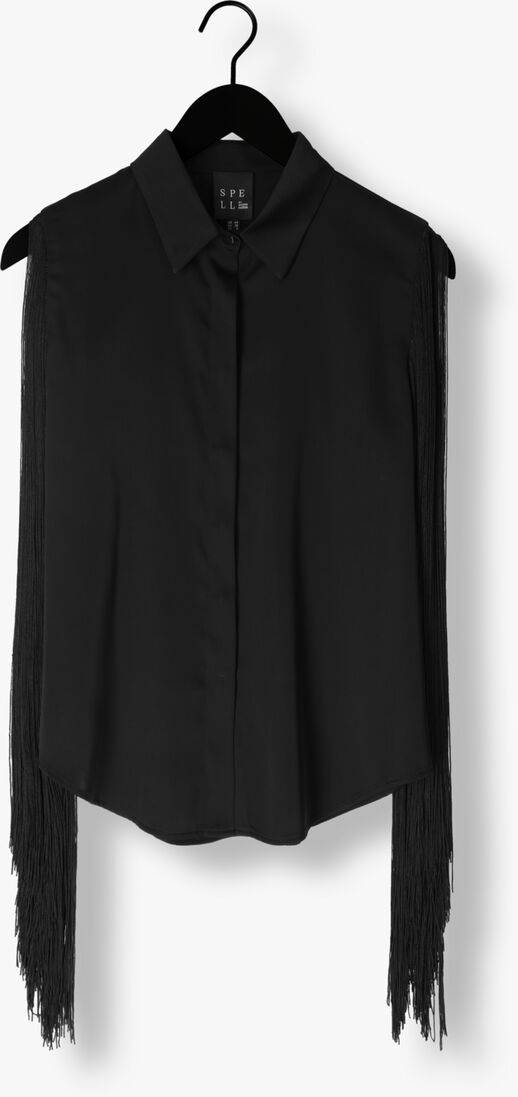 ACCESS zwarte access blouse shirt with fringed sleeves