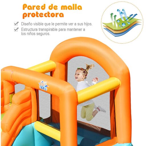 Castelo inflável com escorregador para parque aquático, 490 x 225 x 240 cm