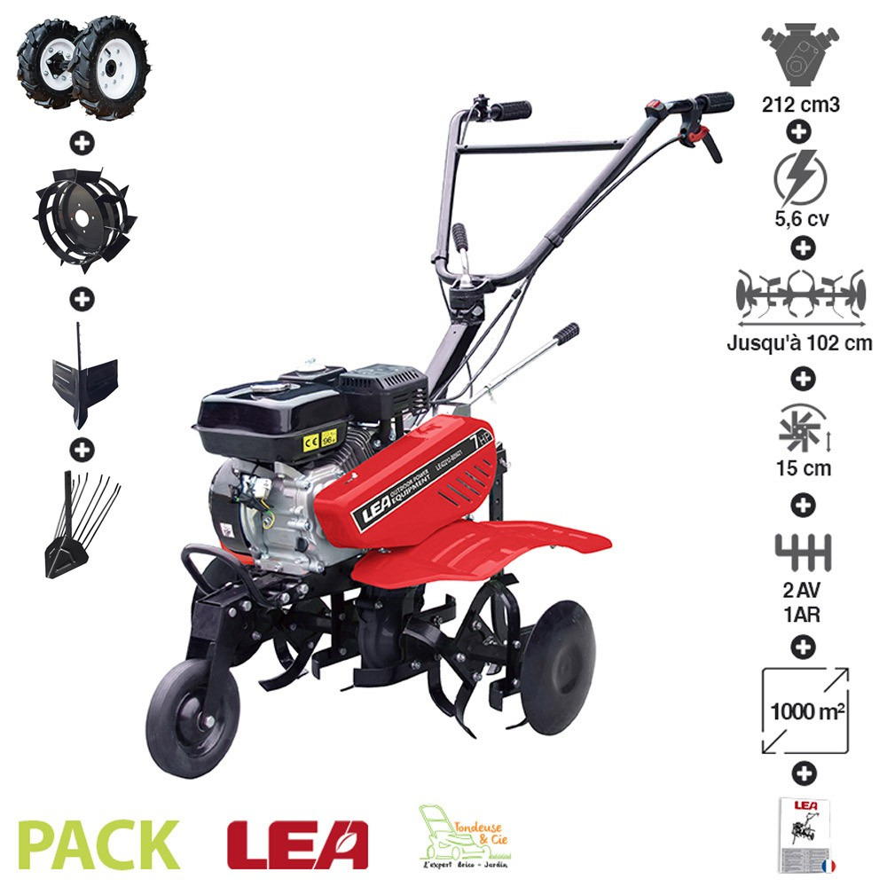 Motobineuse thermique 212cc 4 accessoires 2av 1ar travail 88cm lea le42212