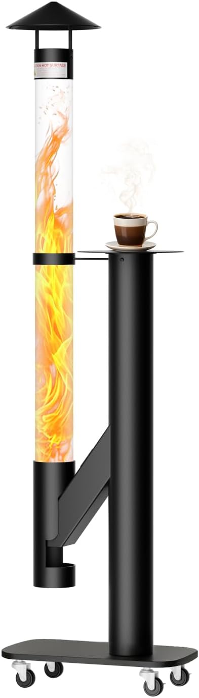 Tragbare Feuerrohr mit Rädern – Edelstahl Outdoor Feuersäule und Pelletfackel Terrassenheizer mit Stabiler Basis - Elegante Gartenkamin Alternative für Terrasse und Garten