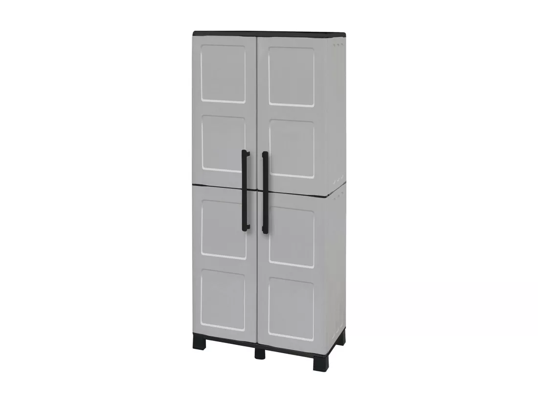 Armoire d'extérieur Veurne, Armoire à balais, Armoire d'extérieur 2 portes, 100% Made in Italy, 68x37h169 cm, Gris clair et noir, Finition damier