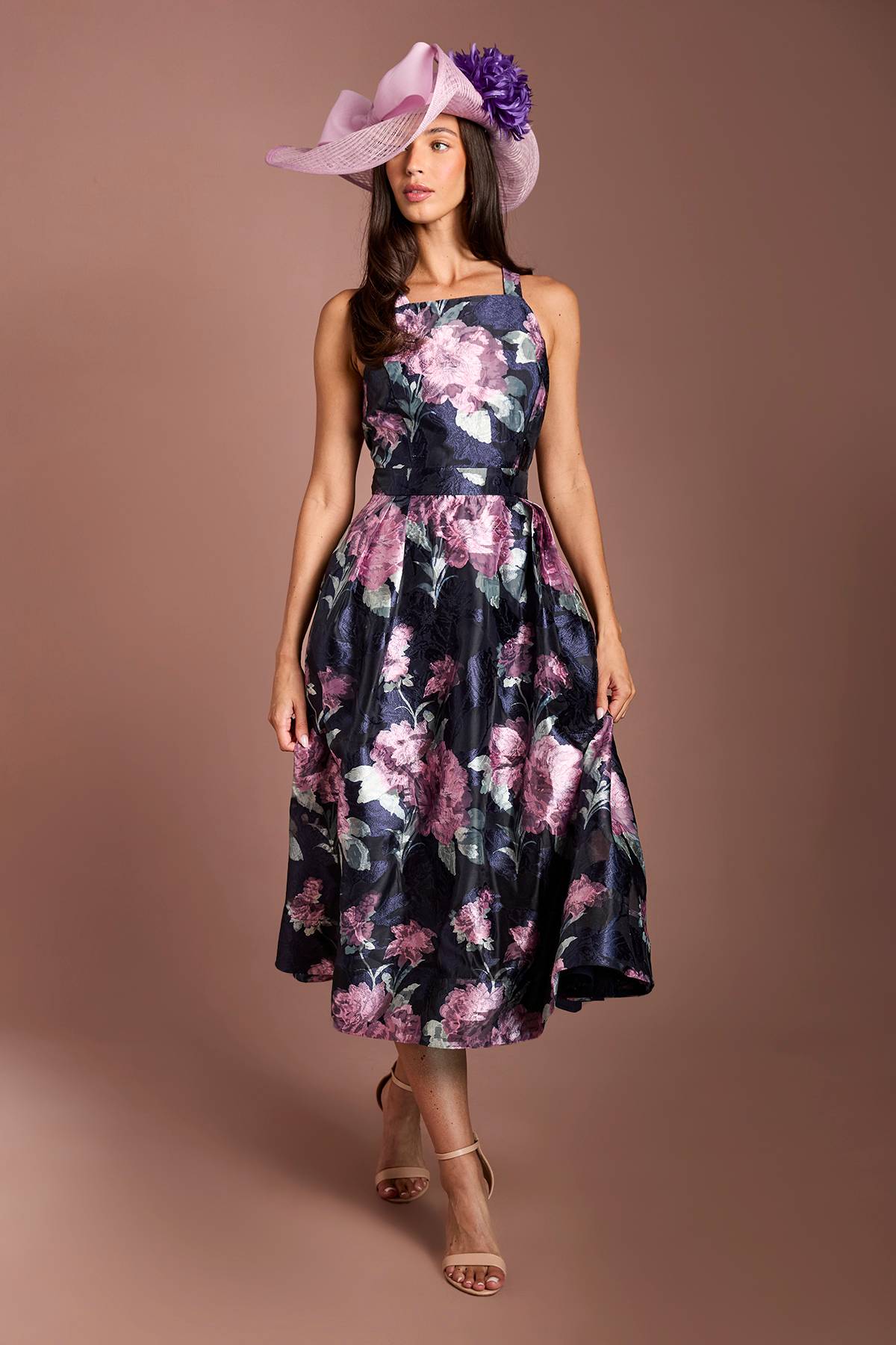 Coast Robe Midi Évasée En Jacquard À Bretelles Lisa Tan