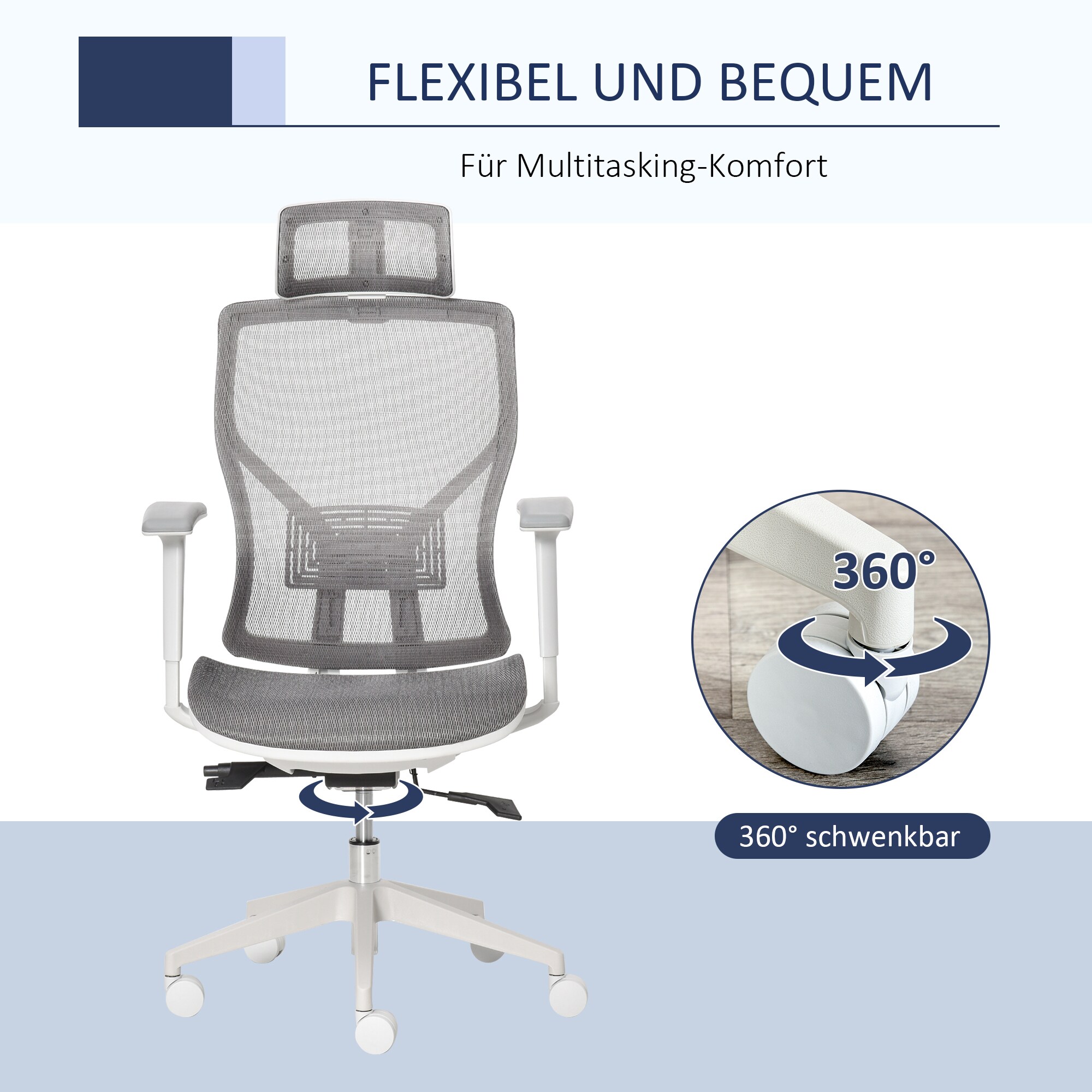 Vinsetto Bürostuhl ergonomisch geformt, high-end gaslift Grau 67 x 65 x 120-128 cm (BxTxH)