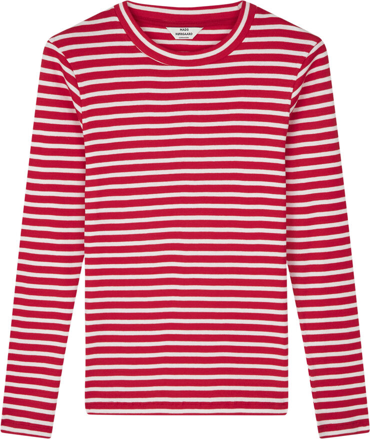 Mads Nørgaard - Copenhagen 2x2 Cotton Stripe Tuba Tee LS Rød og hvid med striber