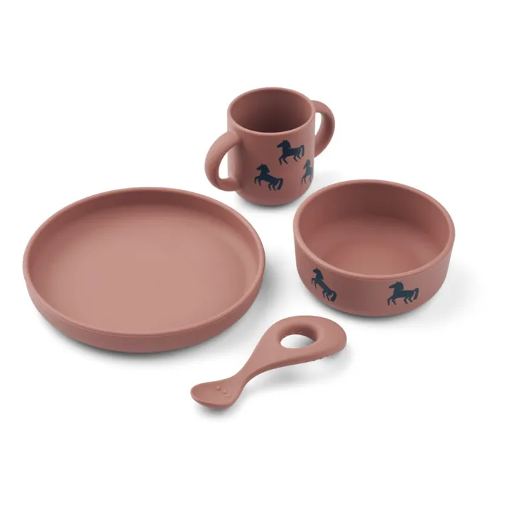 Liewood Set vaisselle Vivi en silicone - Set de 4 | Horses/Dark rosetta