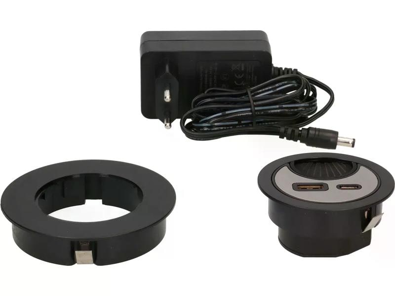 Max Hauri USB-Ladesteckdose USB A C mit Kabeldurchführung, Kabeldurchführung mit USB A und USB C Charger