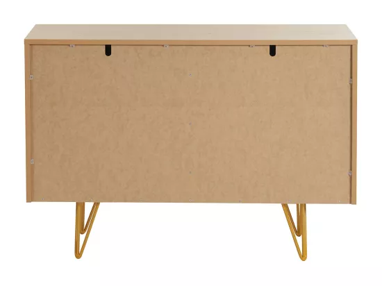 Buffet design gravé finition bois clair chêne et métal doré 2 portes L107 cm OZEN