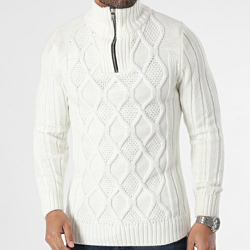 Pull Col Zippé Blanc