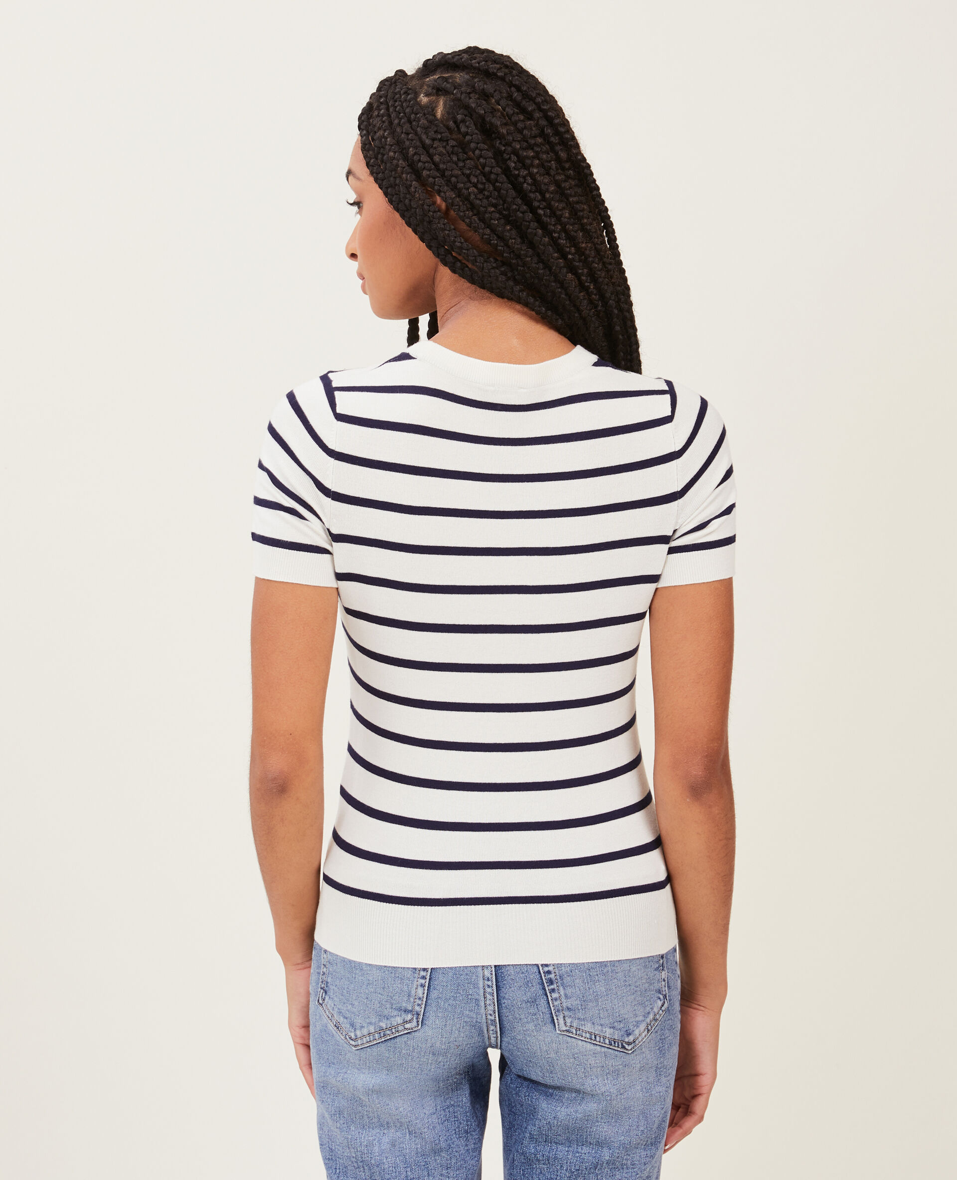 Pull manches courtes en maille fine - Blanc