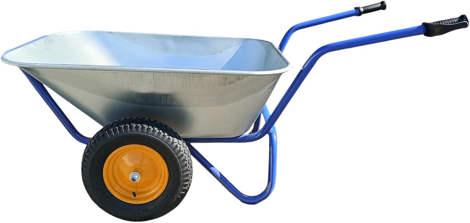 Schubkarre 200 L 2-Rad (Stallkarre) – verzinkte Stahlmulde, 32/2-mm Rahmen – 300 kg, Luftreifen 400-8 4PR, Kugellager – für Stall/Hof/Garten, ergonomische Griffe mit Handschutz