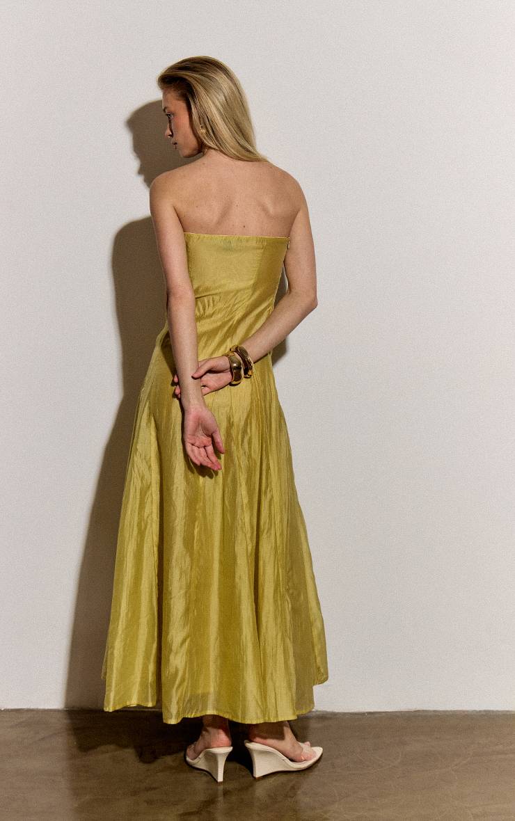 Chartreuse Robe Bandeau Midaxi À Godets En Organza Chartreuse Pâle