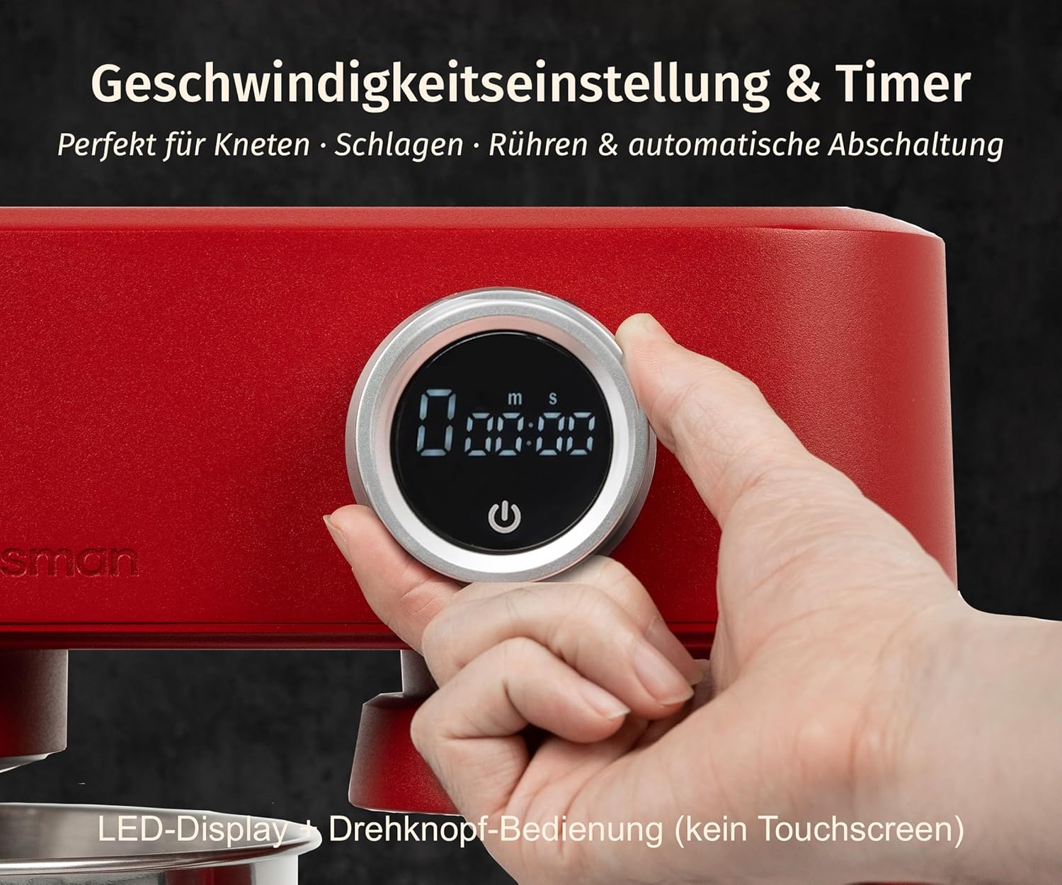 5L Vollmetall-Küchenmaschine,Pizzateig Knetmaschine,Teigmaschine mit leisem Kupfer-DC-Motor, 4 Edelstahl-Aufsätzen ohne Beschichtung und universellem Multifunktionsanschluss