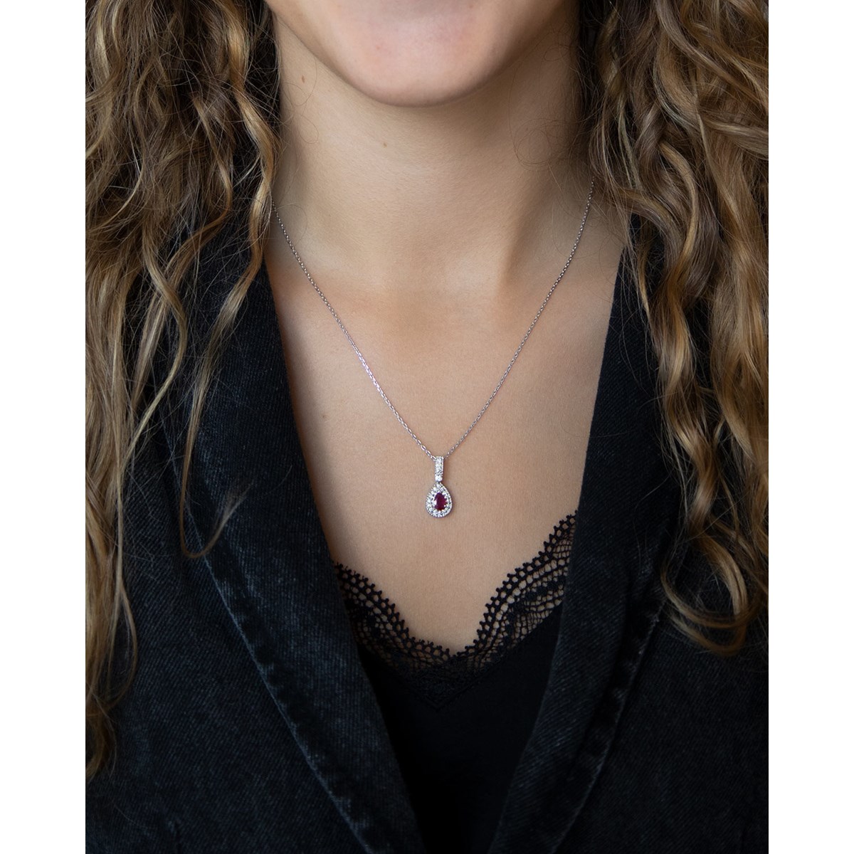 Collier Rubis & Diamant en Argent 925 | 1.55gr | Pendentif Luxueux - Aden