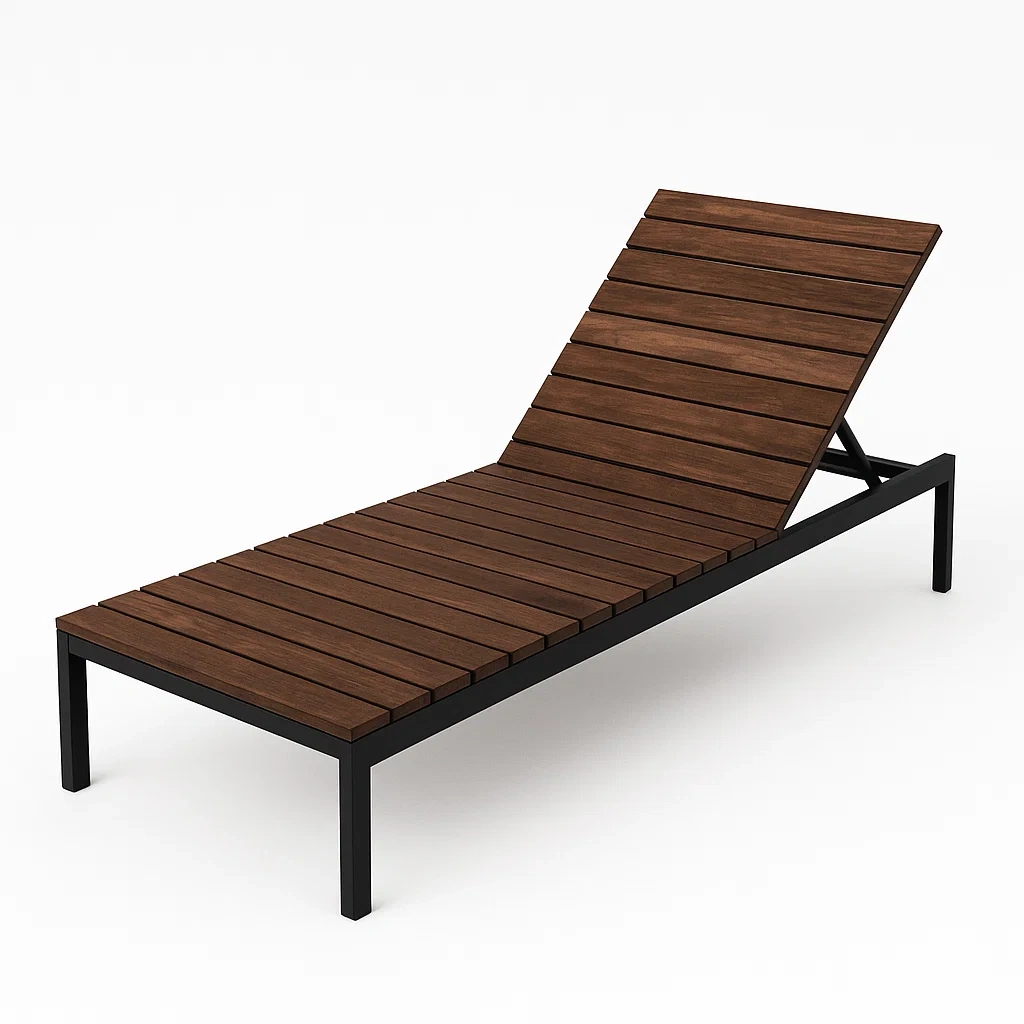 Chaise longue extérieure bois métal réglable marron