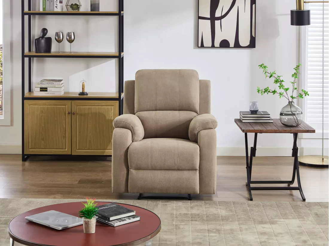 Fauteuil relax en microfibre taupe BRODY