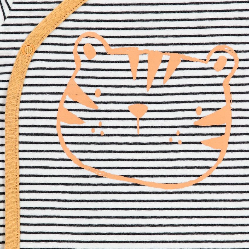 Body manches longues à rayures et tête de tigre pour bébé garçon - Ecru