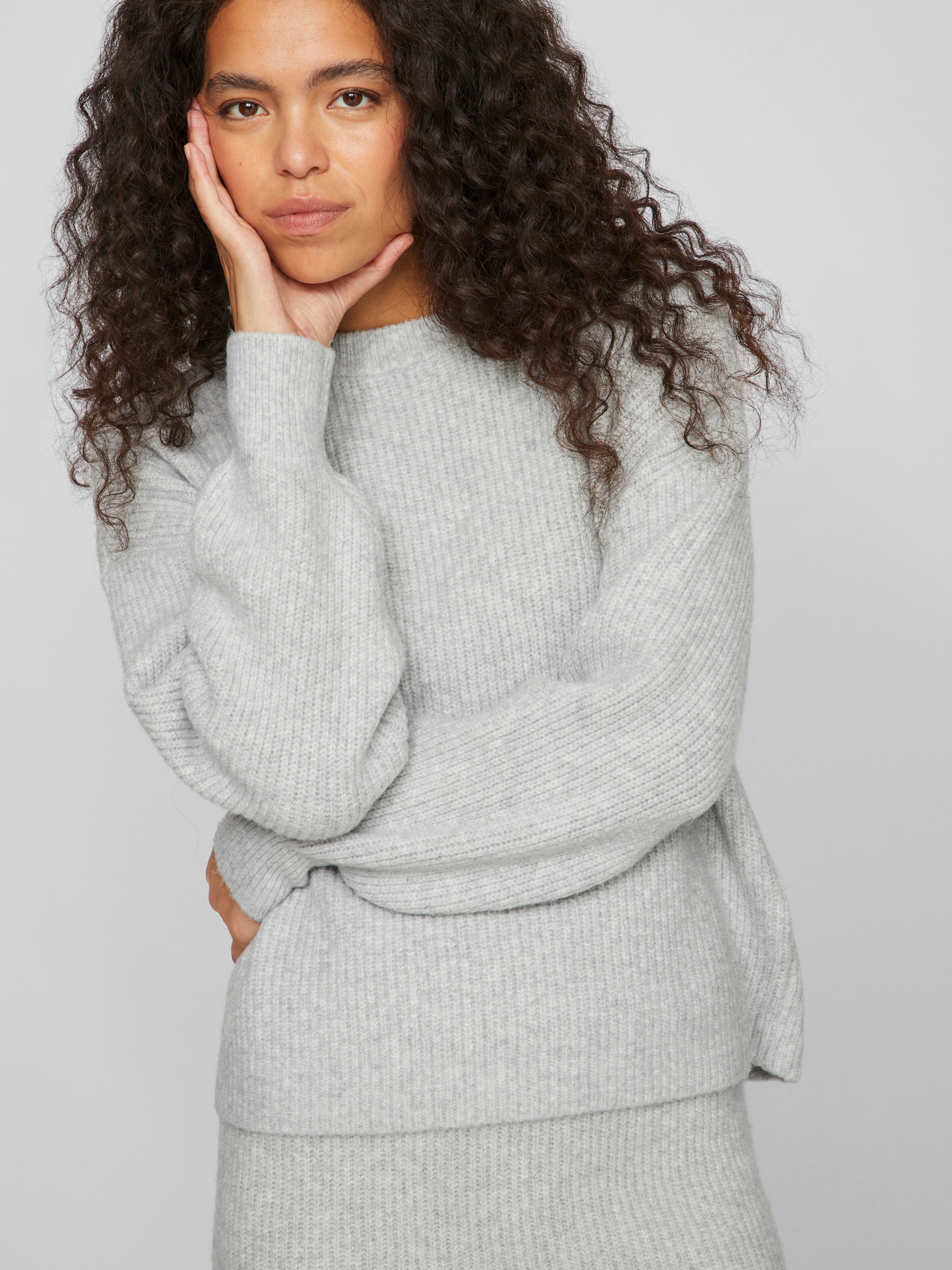 Vila  Vikachel O-Neck L/S striktrøje - Light Grey Melange