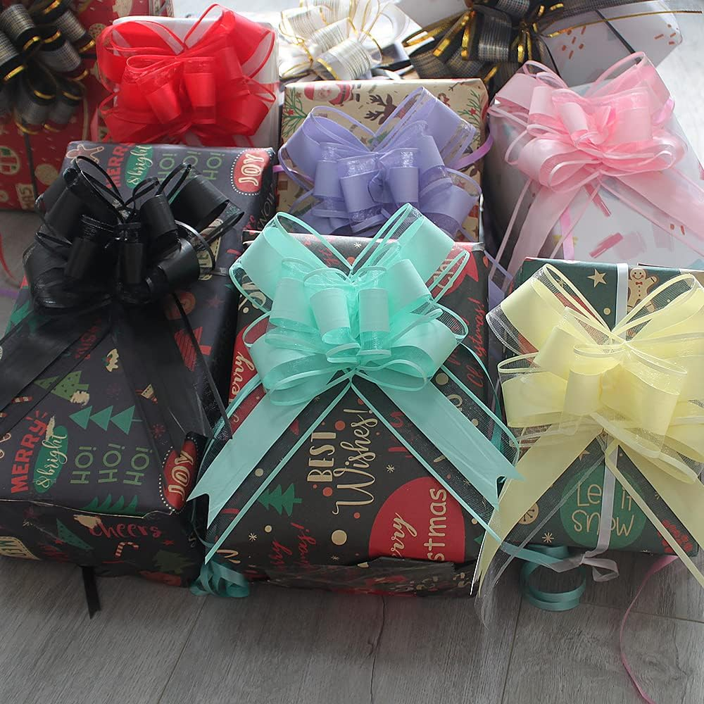 (10er Set) 20cm Wiederverwendbare Geschenk Maschen Deko Zug Schleifen - Gelb