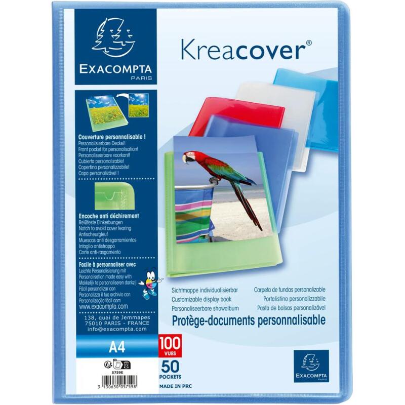 Protège-documents polypropylène semi rigide Kreacover® Chromaline 50 pochettes - 100 vues - A4