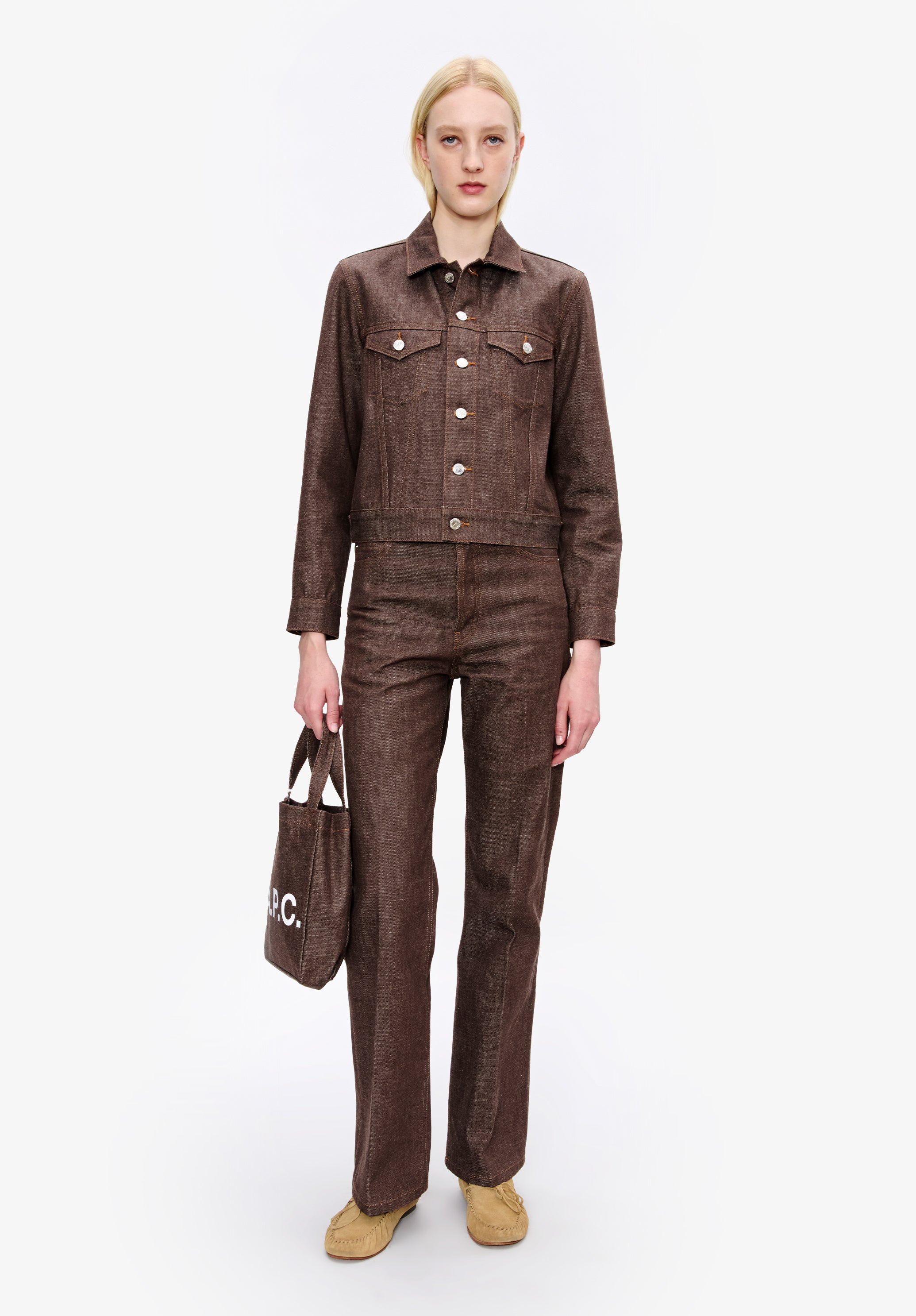 Veste marron foncé en denim japonais - Marron fonce