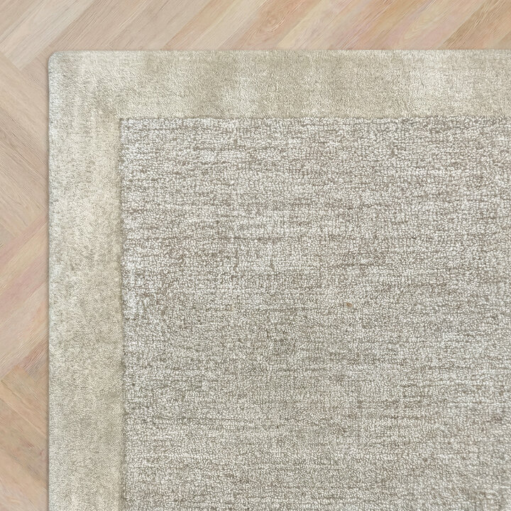 Laagpolig vloerkleed - Elena Border Taupe - Handgetuft