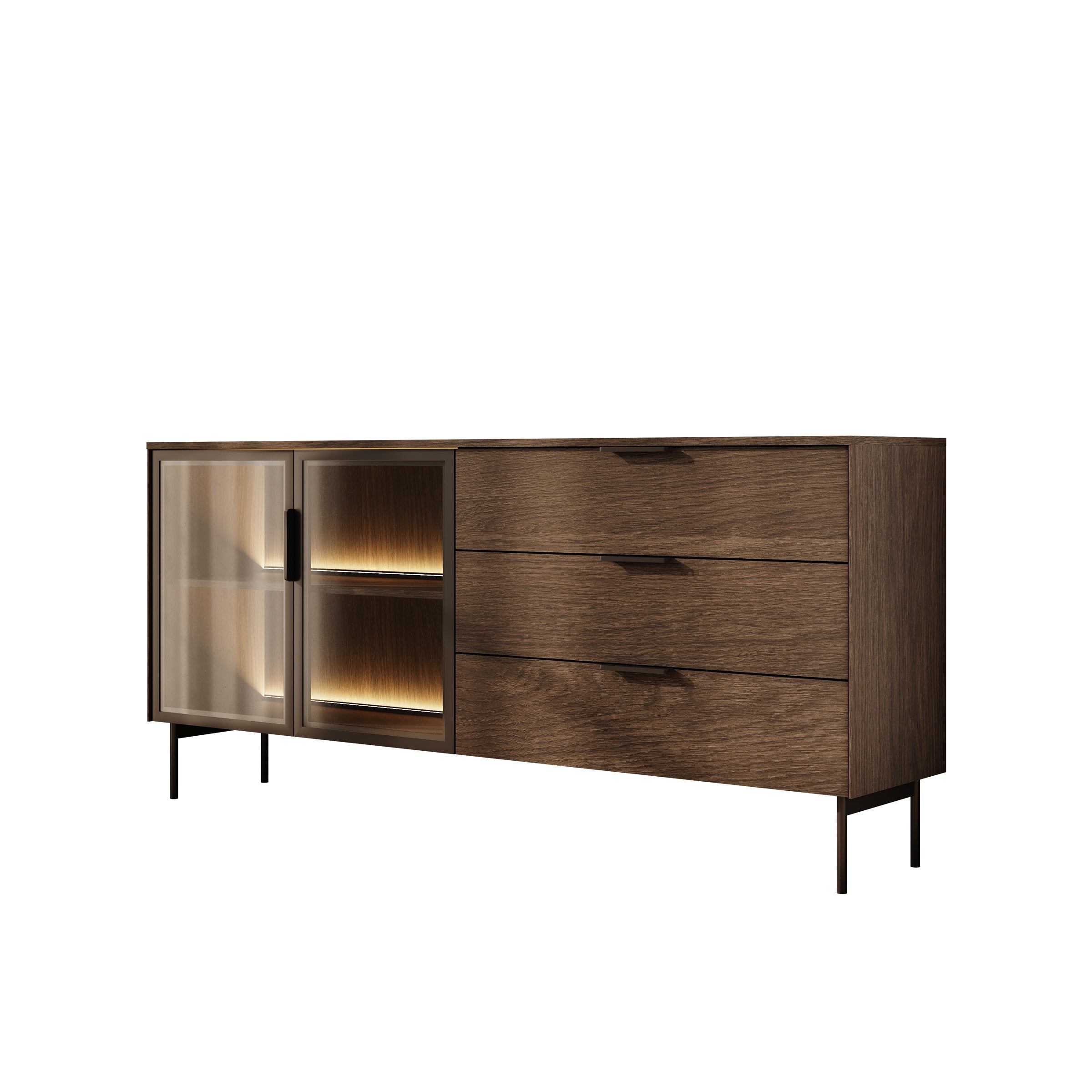 Meubella - Lomo - Dressoir 3 lades - Donker eiken - 181 cm