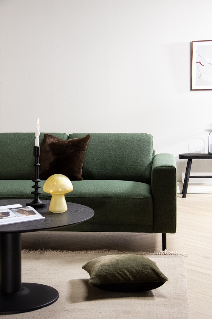 Portland hjørnesofa Tekstil Herby 10 Green med sorte ben