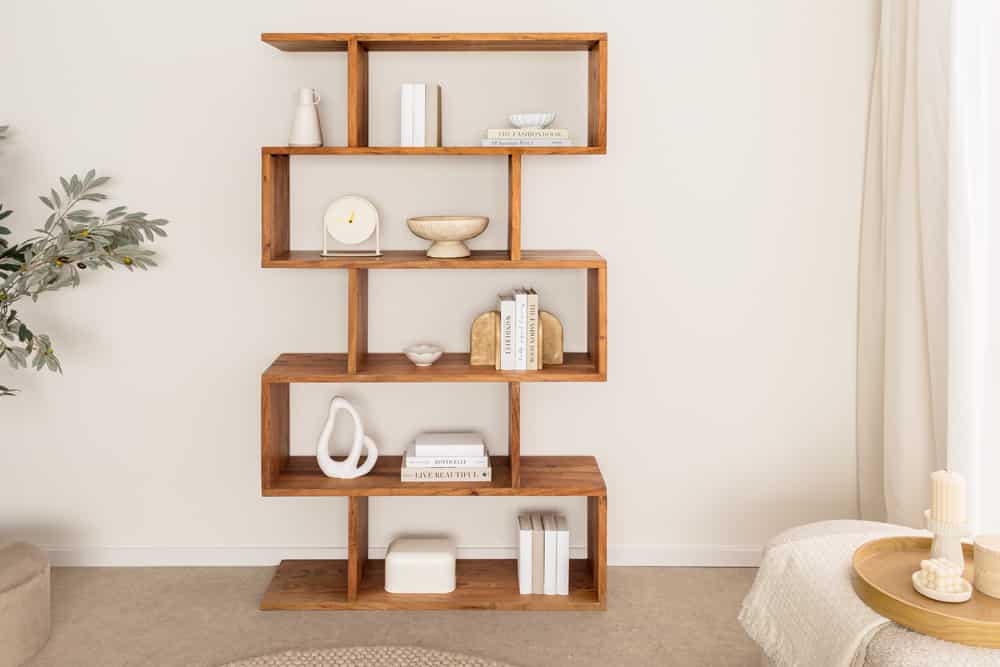 Massives Regal Snake 180cm natur Akazienholz Bücherregal mit fünf Böden