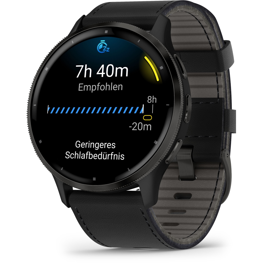 Garmin Venu 3 Smartwatch Schwarz / Schiefergrau mit Lederarmband