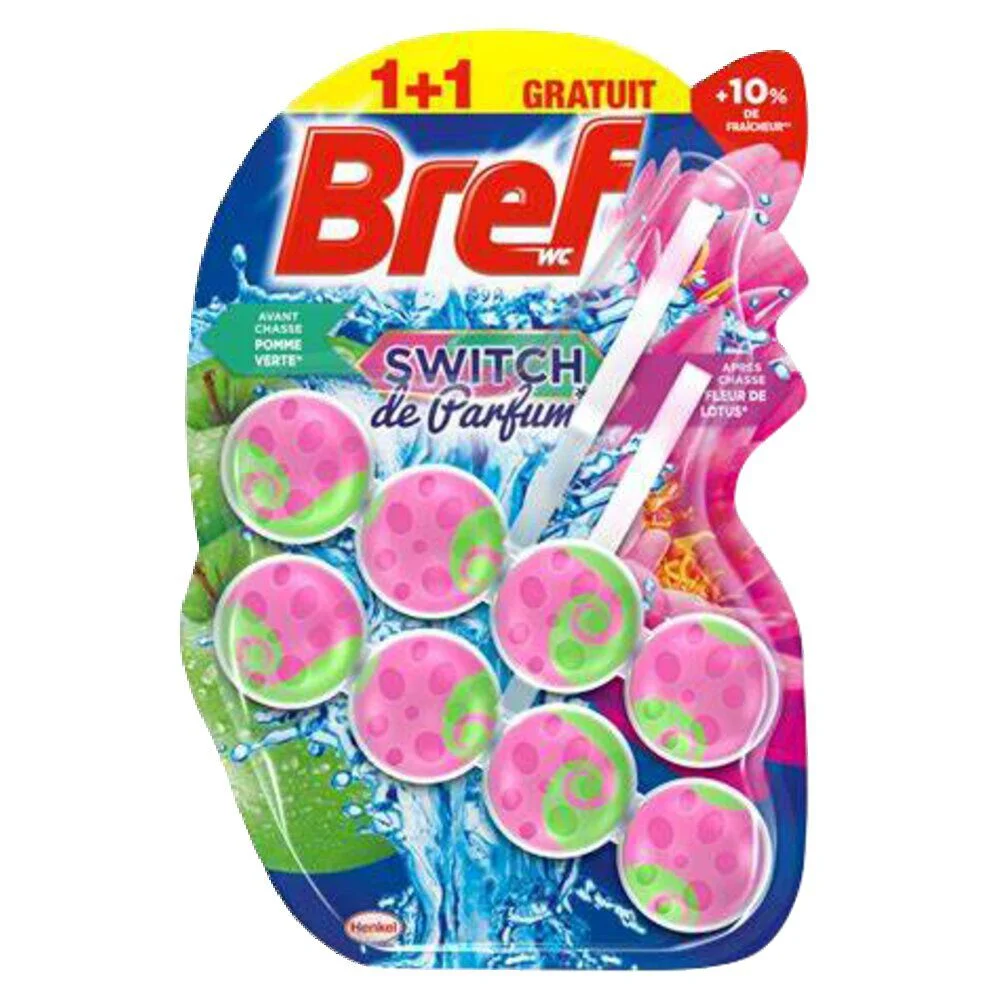 Lot de 2 blocs WC Bref pomme verte et fleur de lotus