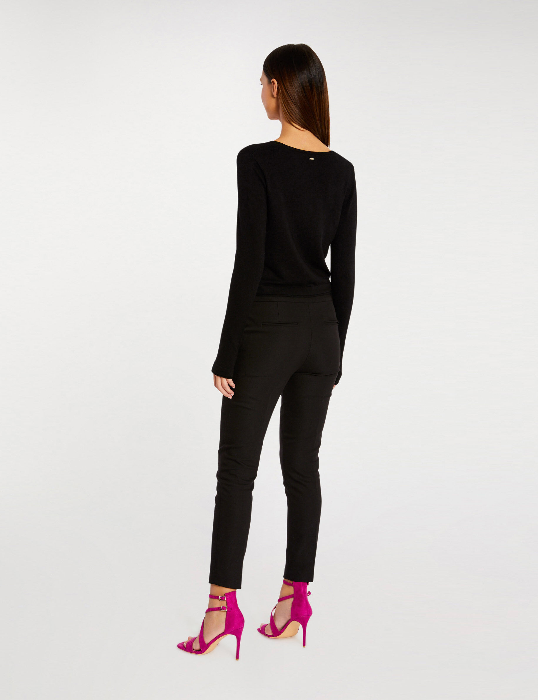 Gilet manches longues à col en V noir femme - noir