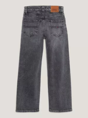 Calça jeans preta reta e desbotada