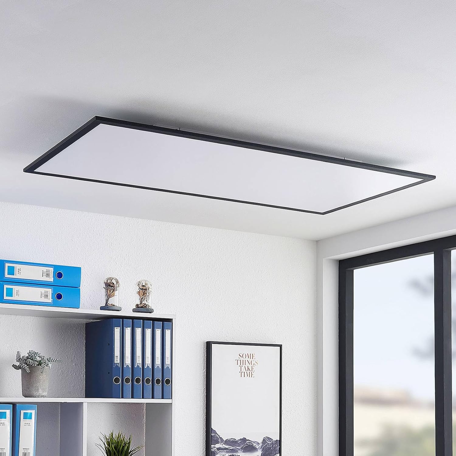 Lindby LED Panel Nelios dimmbar mit Leselampe (Modern) in Schwarz aus Aluminium (1 flammig,) - Bürolampe Deckenlampe Deckenleuchte Lampe Wohnzimmerleuchte
