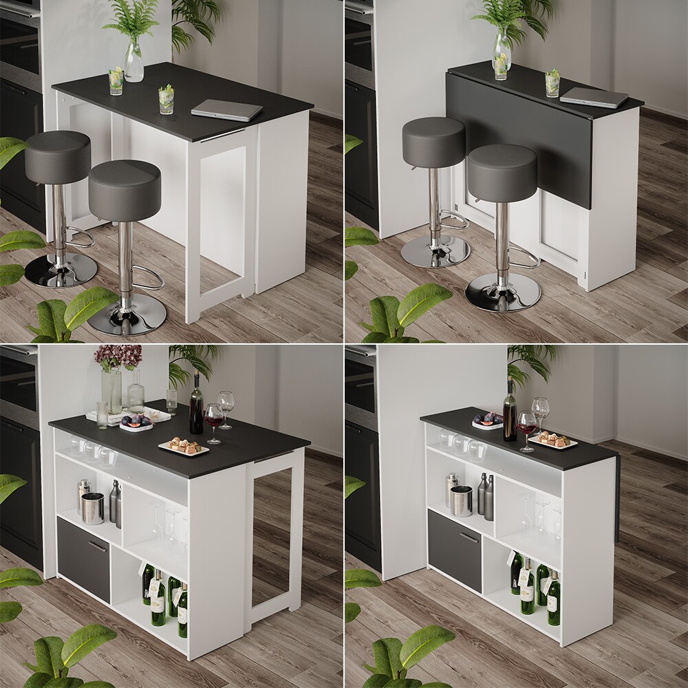Vicco Bartisch Dominic Weiß Anthrazit 116 x 37 cm Barhocker Esszimmer Küche offene Fächer Tür