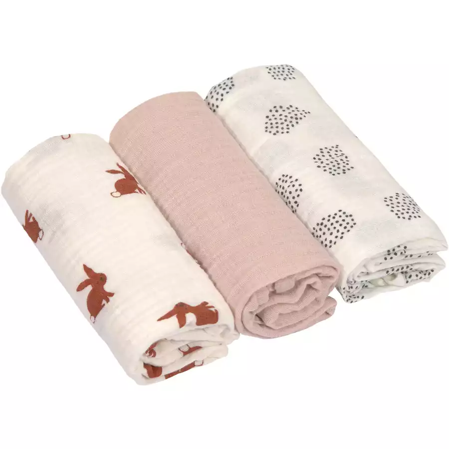 LÄSSIG Mulltücher M 3er Pack Little Forest Rabbit 60 x 60 cm