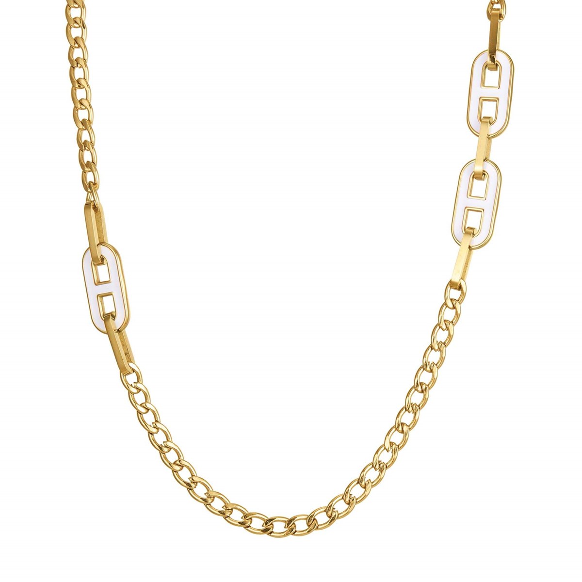 Collier Maillons blancs acier doré or